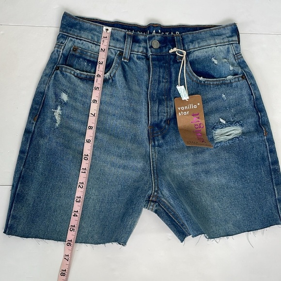 Vanilla Star 90s Straight Jean Blue Distressed High Waisted Denim Short 26/3 - Picture 14 of 17